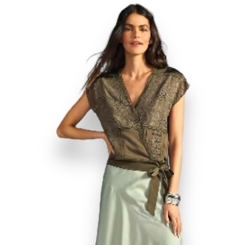 Anthropologie Tiny Tatiana Wrap Top in olive green Size Xsmall nwt